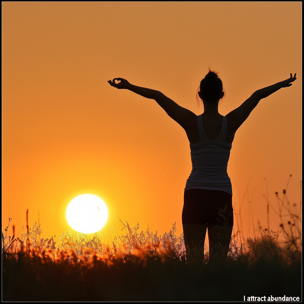 朝に背伸びをする女性の画像